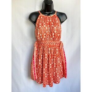 Free People Orange Cayenne Mid Summers Day Halter Top Size S Tunic Dress Hippie